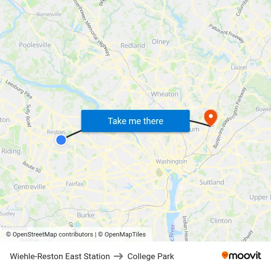 Wiehle-Reston East Station to College Park map