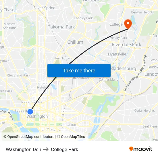 Washington Deli to College Park map