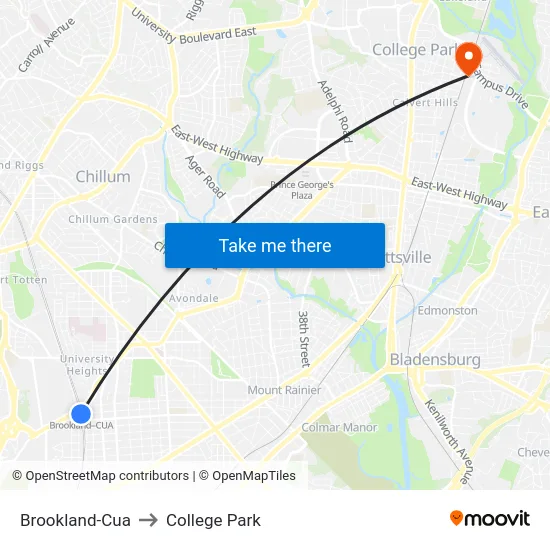 Brookland-Cua to College Park map