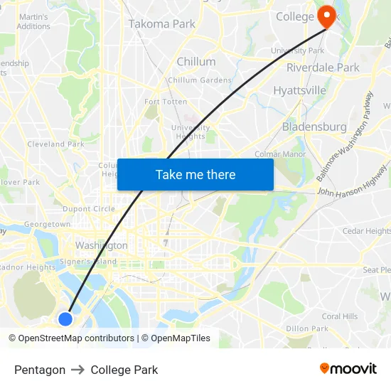 Pentagon to College Park map