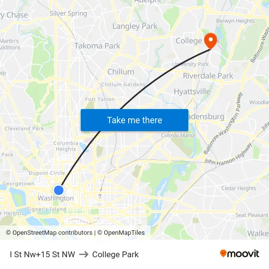 I St Nw+15 St NW to College Park map