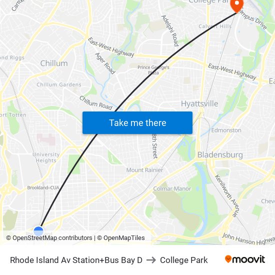 Rhode Island Ave-Brentwood+Bay D to College Park map