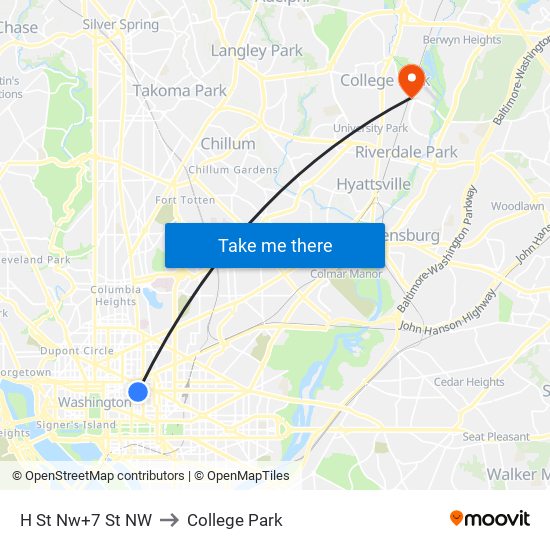 H St Nw+7 St NW to College Park map