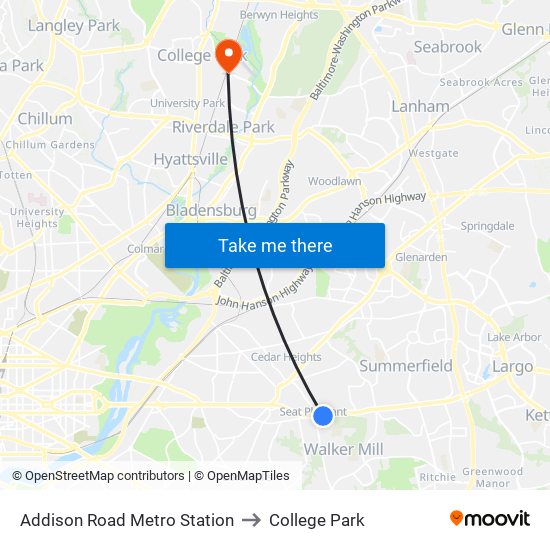 Addison Road Metro Station to College Park map