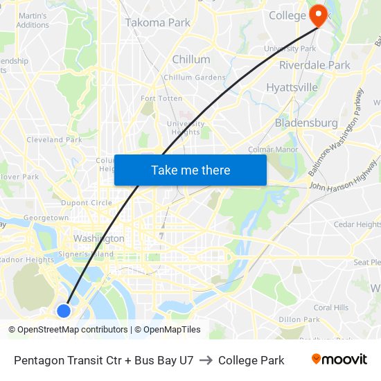 Pentagon Transit Ctr + Bus Bay U7 to College Park map