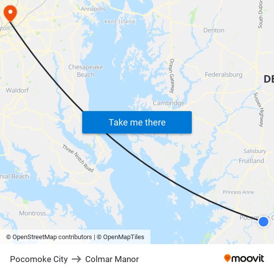 Pocomoke City to Colmar Manor map