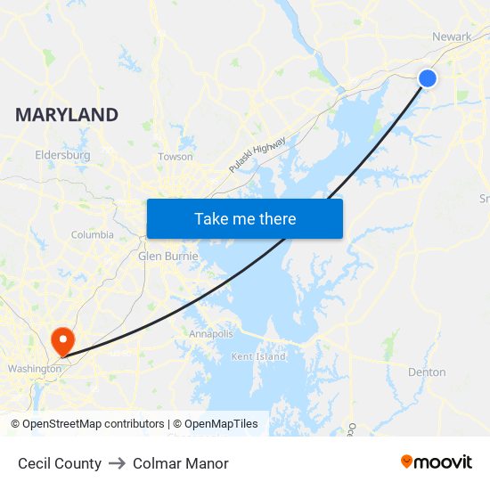 Cecil County to Colmar Manor map