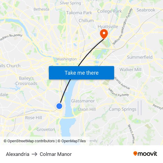 Alexandria to Colmar Manor map