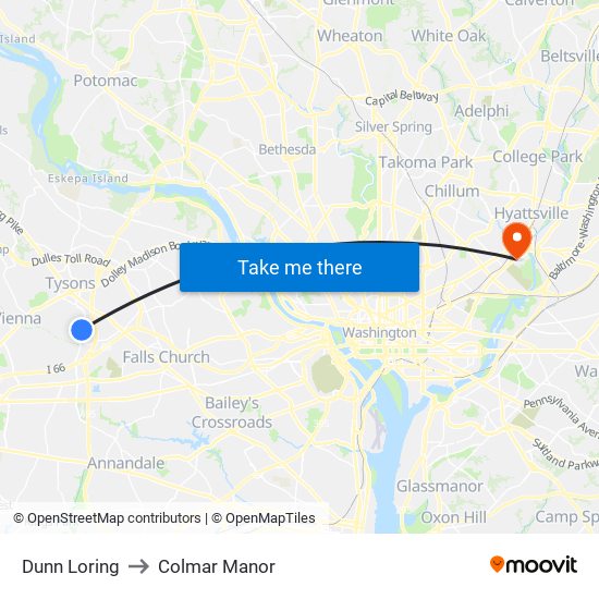 Dunn Loring to Colmar Manor map