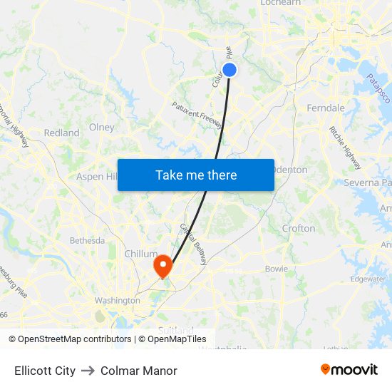 Ellicott City to Colmar Manor map