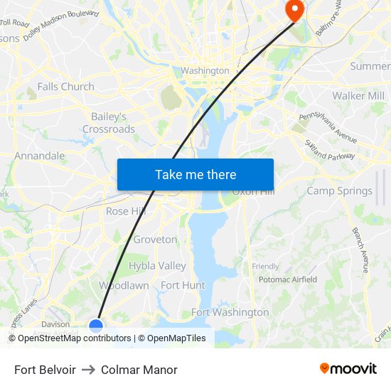 Fort Belvoir to Colmar Manor map