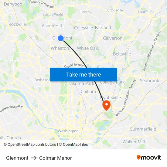 Glenmont to Colmar Manor map