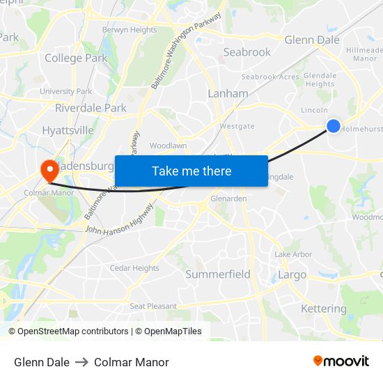 Glenn Dale to Colmar Manor map