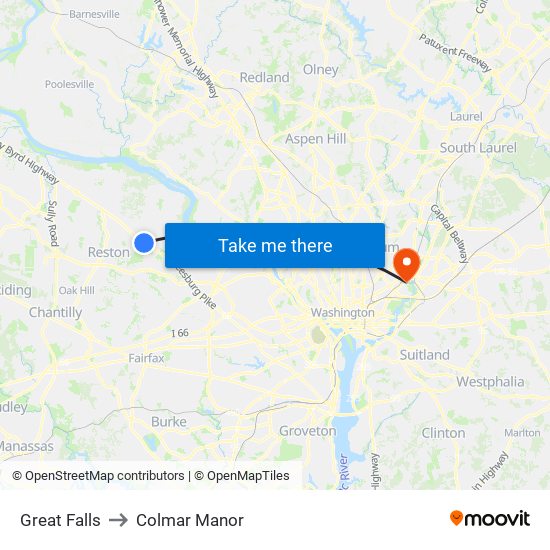 Great Falls to Colmar Manor map