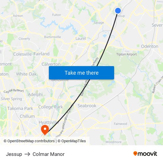 Jessup to Colmar Manor map