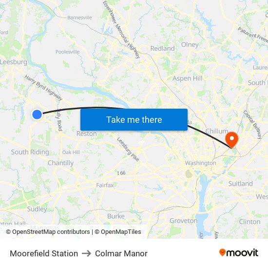 Moorefield Station to Colmar Manor map