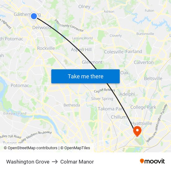 Washington Grove to Colmar Manor map