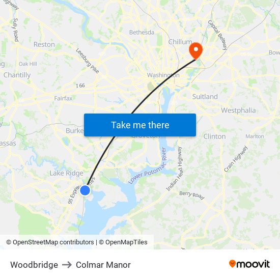 Woodbridge to Colmar Manor map