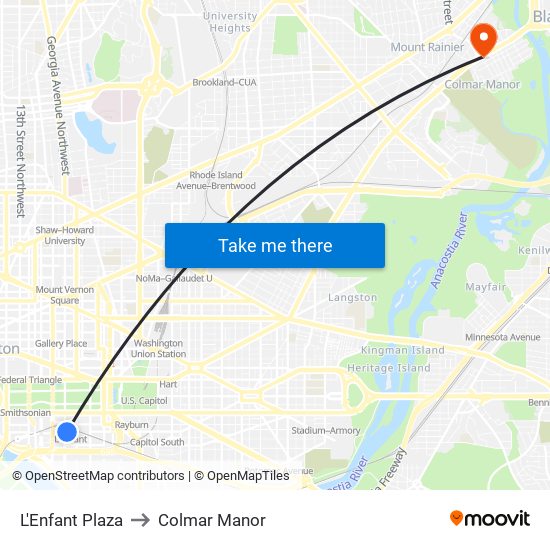 L'Enfant Plaza to Colmar Manor map