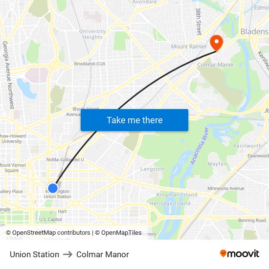 Union Station to Colmar Manor map