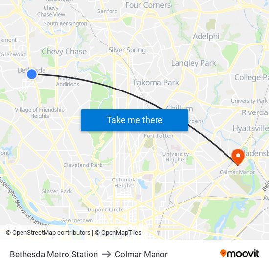 Bethesda Metro Station to Colmar Manor map