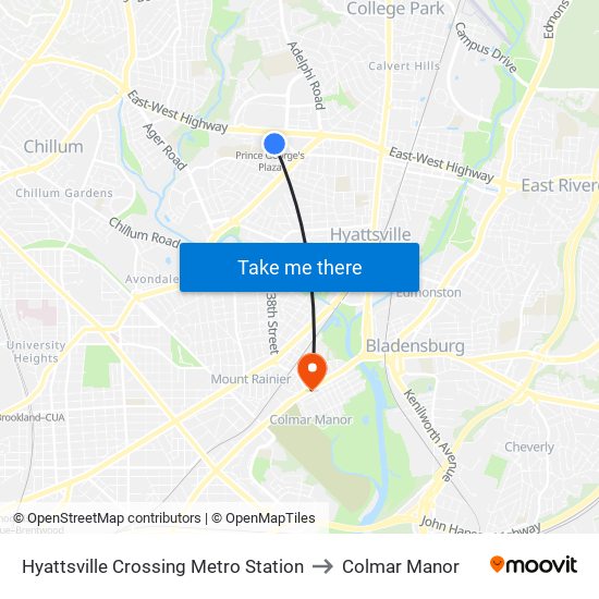 Hyattsville Crossing Metro Station to Colmar Manor map