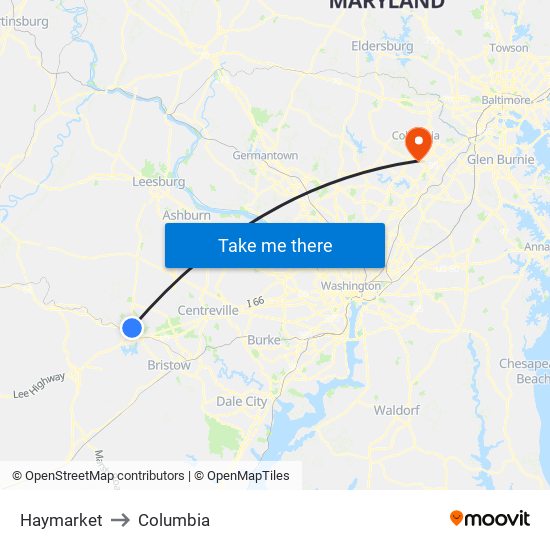 Haymarket to Columbia map