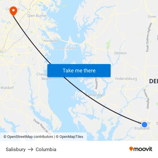 Salisbury to Columbia map