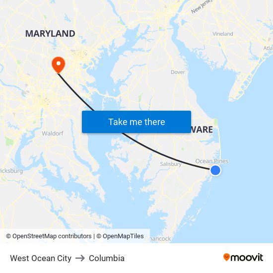 West Ocean City to Columbia map