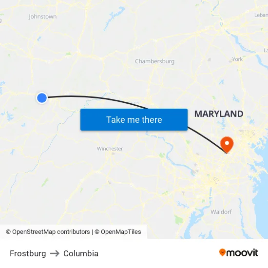 Frostburg to Columbia map