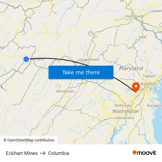 Eckhart Mines to Columbia map