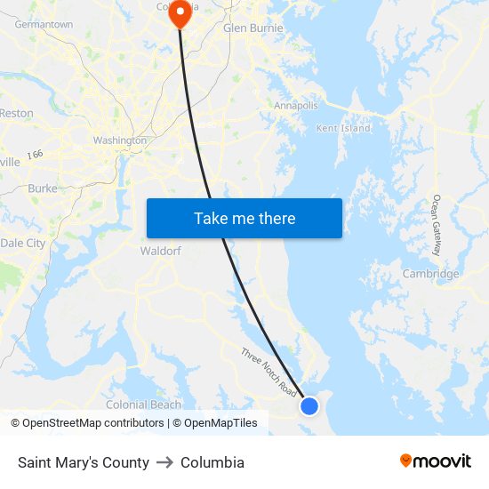 Saint Mary's County to Columbia map