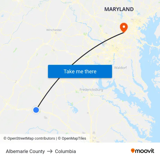 Albemarle County to Columbia map