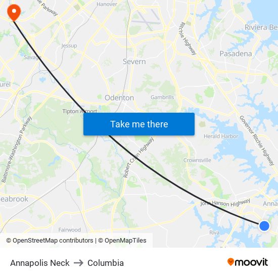 Annapolis Neck to Columbia map