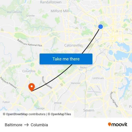 Baltimore to Columbia map