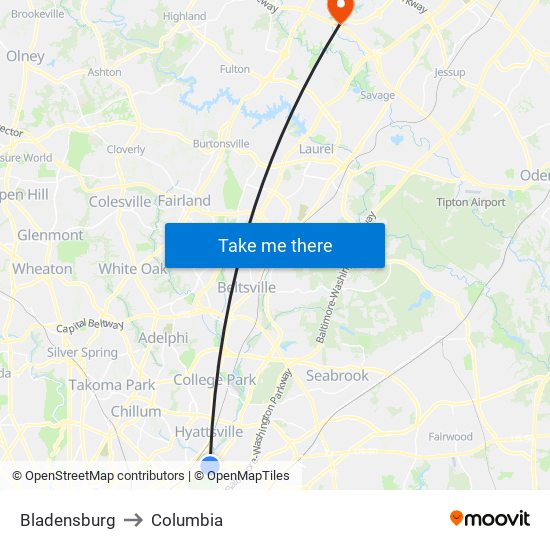 Bladensburg to Columbia map