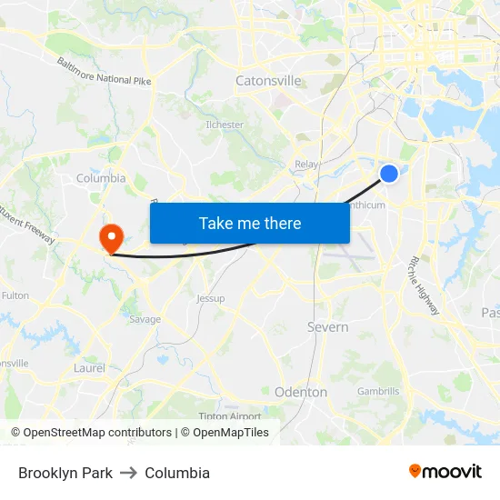 Brooklyn Park to Columbia map