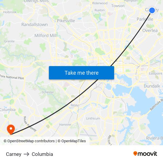 Carney to Columbia map