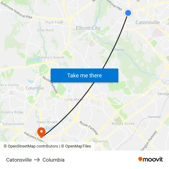 Catonsville to Columbia map