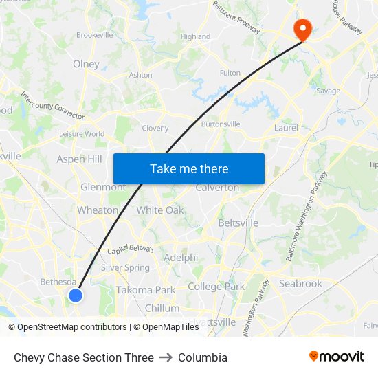 Chevy Chase Section Three to Columbia map