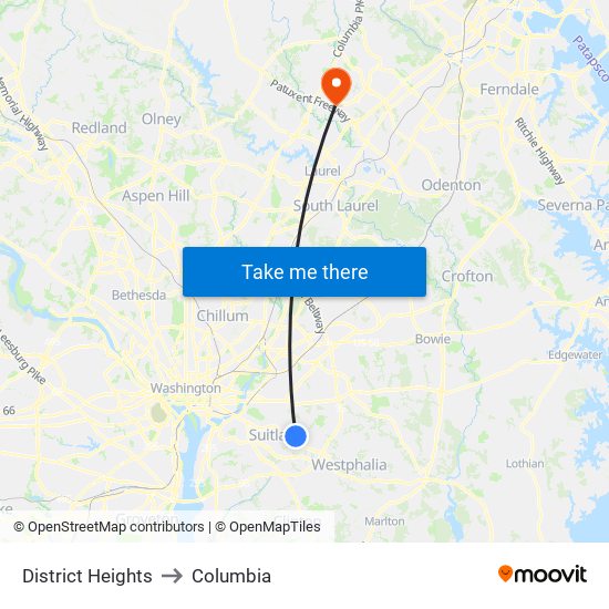 District Heights to Columbia map