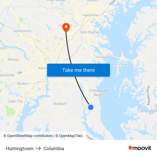 Huntingtown to Columbia map