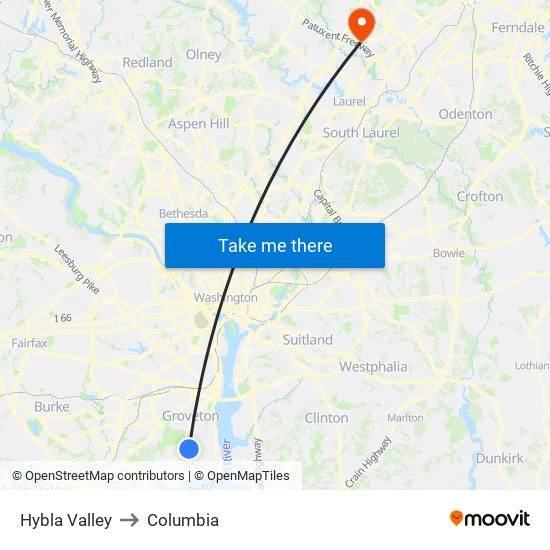 Hybla Valley to Columbia map