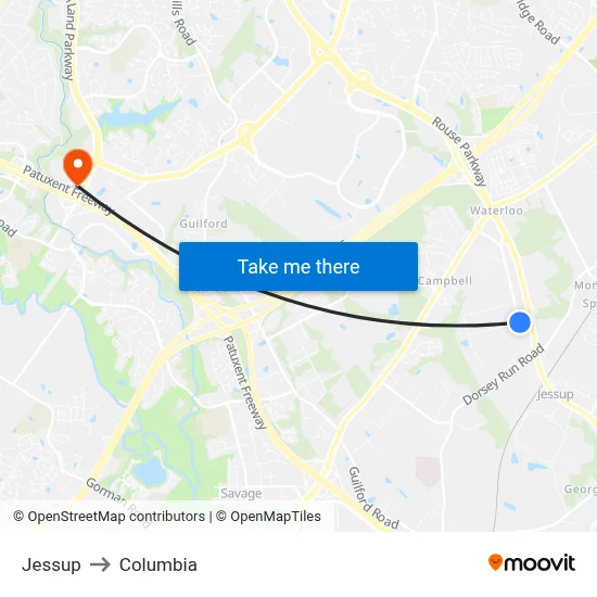 Jessup to Columbia map