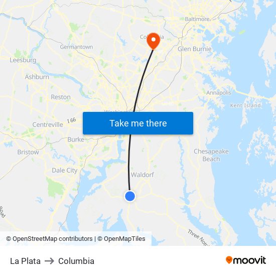 La Plata to Columbia map