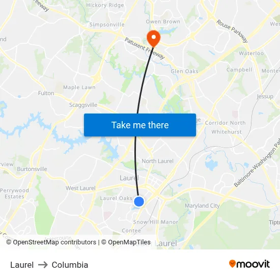Laurel to Columbia map