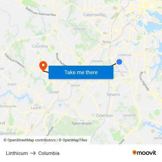 Linthicum to Columbia map