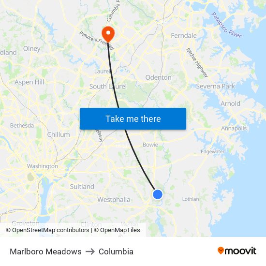 Marlboro Meadows to Columbia map