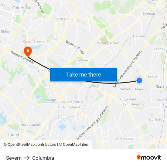 Severn to Columbia map