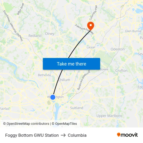 Foggy Bottom GWU Station to Columbia map